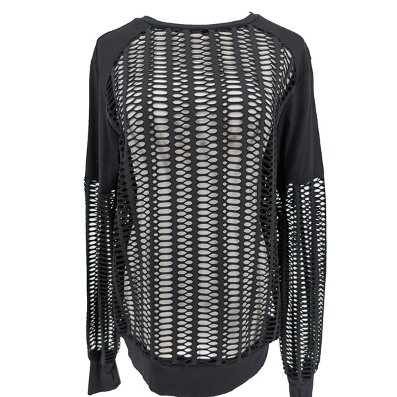 Blanc Noir Linear Mesh Cut Out Open Weave Black Athleisure Lounge Shirt Small - Picture 6 of 13